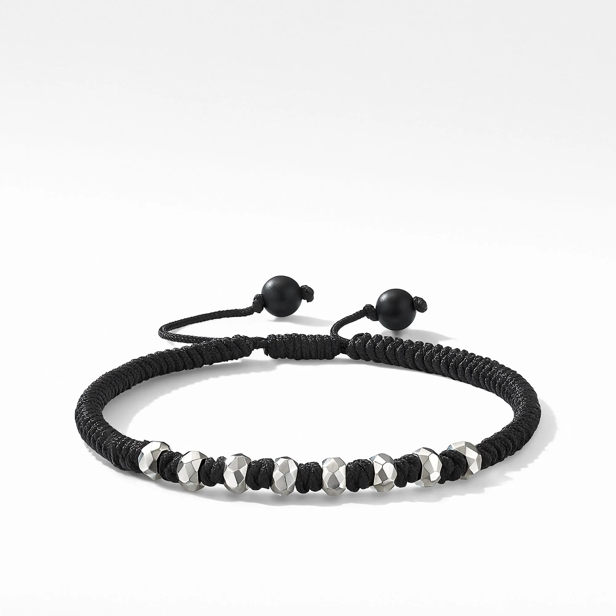 Woven Bracelet in Black Nylon with Black Onyx