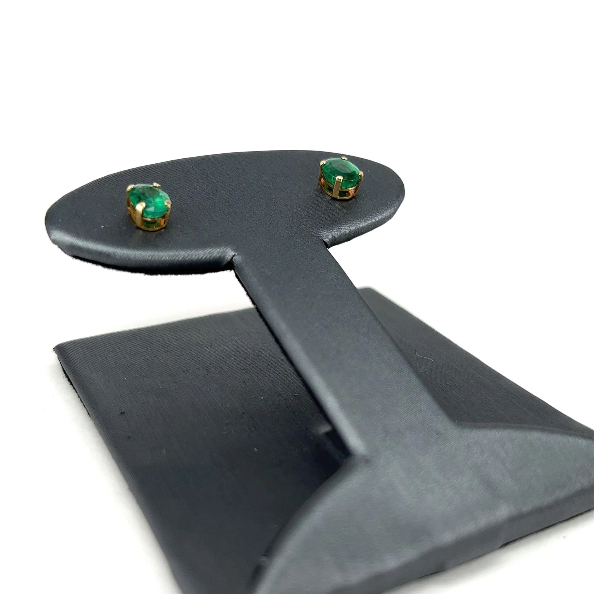 Yellow Gold Oval Cut Emerald Earrings