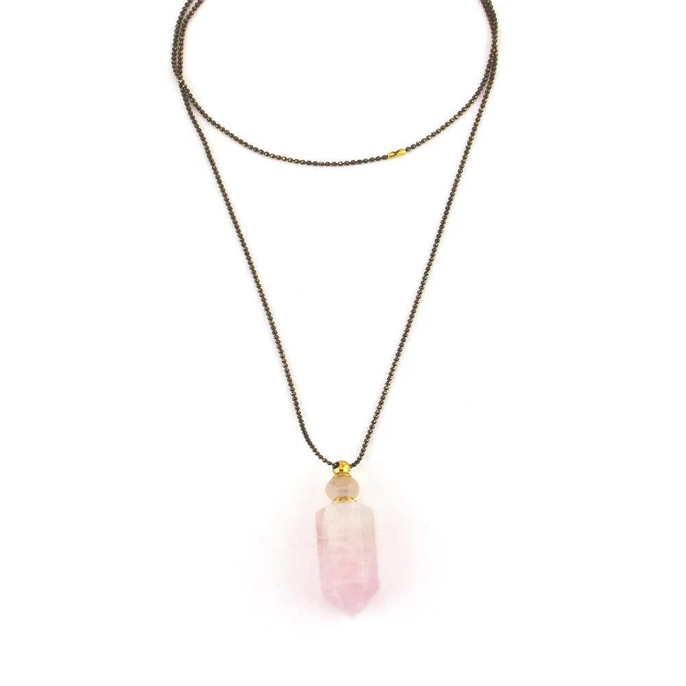 Zarina: Rose Quartz Essential Oil Vessel Necklace