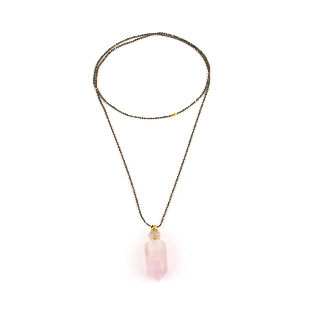 Zarina: Rose Quartz Essential Oil Vessel Necklace